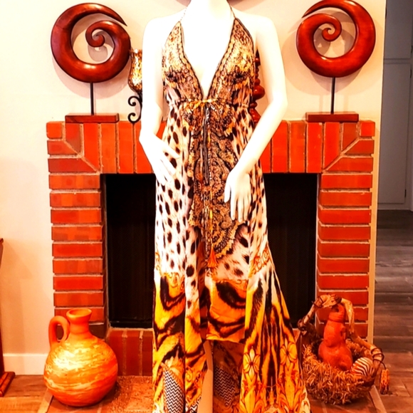 LAST ONE***MANISH VAID Jsquad- Silk Leopard Hi-Lo CRY.Emb. Dress-NWT OS - Picture 7 of 8